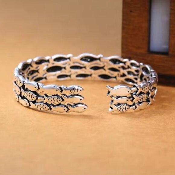 925 Silver Fish Cuff Bracelet #1551 - Picture 4 of 6